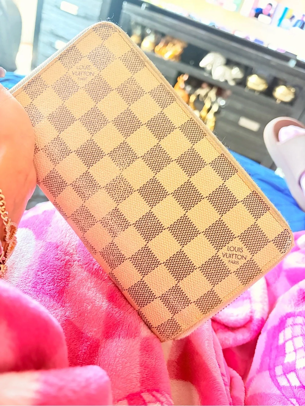 Louis Vuitton Damier Azur Zip Wallet in Light Beige and Cream